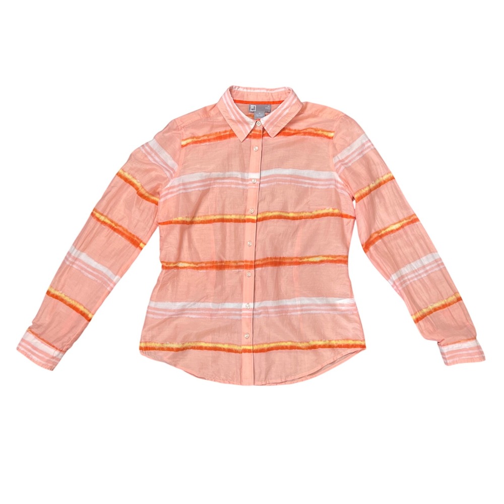 JCP Women Peach Orange Silk Blend Striped Long Sleeve Button Up Shirt Size M